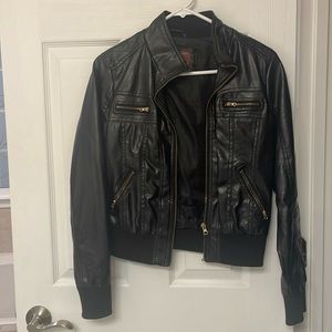 Miss London Black Faux Leather Bomber Jacket